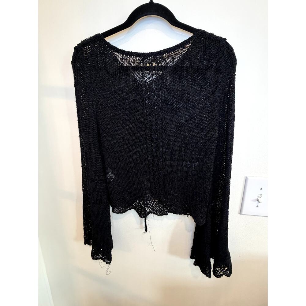 Natural Life Black Open Knit Sweater Crochet Boho Beach Cover Up Medium